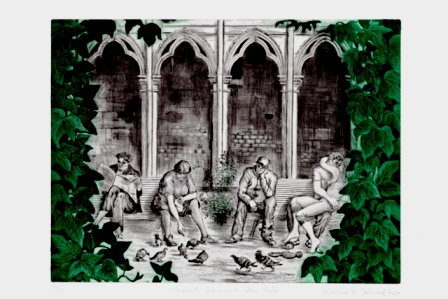 Saint Germain des Près, 30x40
Burin(kobberstikkel), koldnål, manière noire/mezzotinte roulette