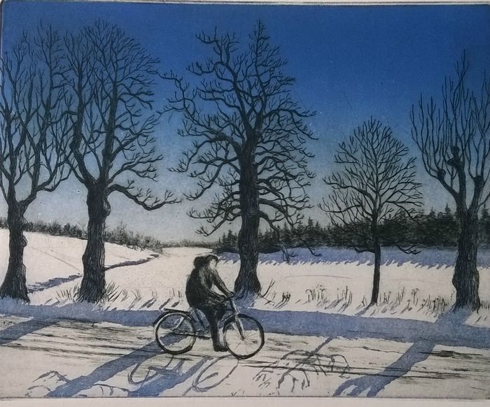 Cyklist i Vinterlandskab. Burin